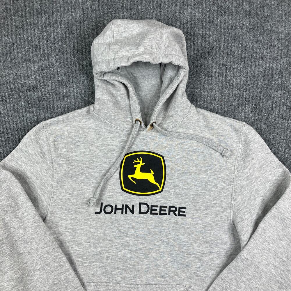 John Deere Hoodie‎ Men's M Gray Pullover Sweatshirt Logo Workwear Casual